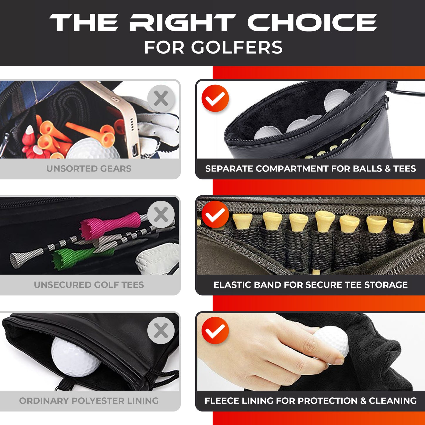 SWIFTEE Golf Valuables Pouch with Fleece Lining and Vegan Leather Material for Accessories and Tee Ball Storage