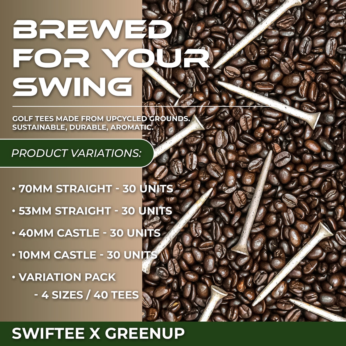 SWIFTEE Biodegradable Golf Tees - Made from Recycled Coffee Grounds - PGA Show Award Winner