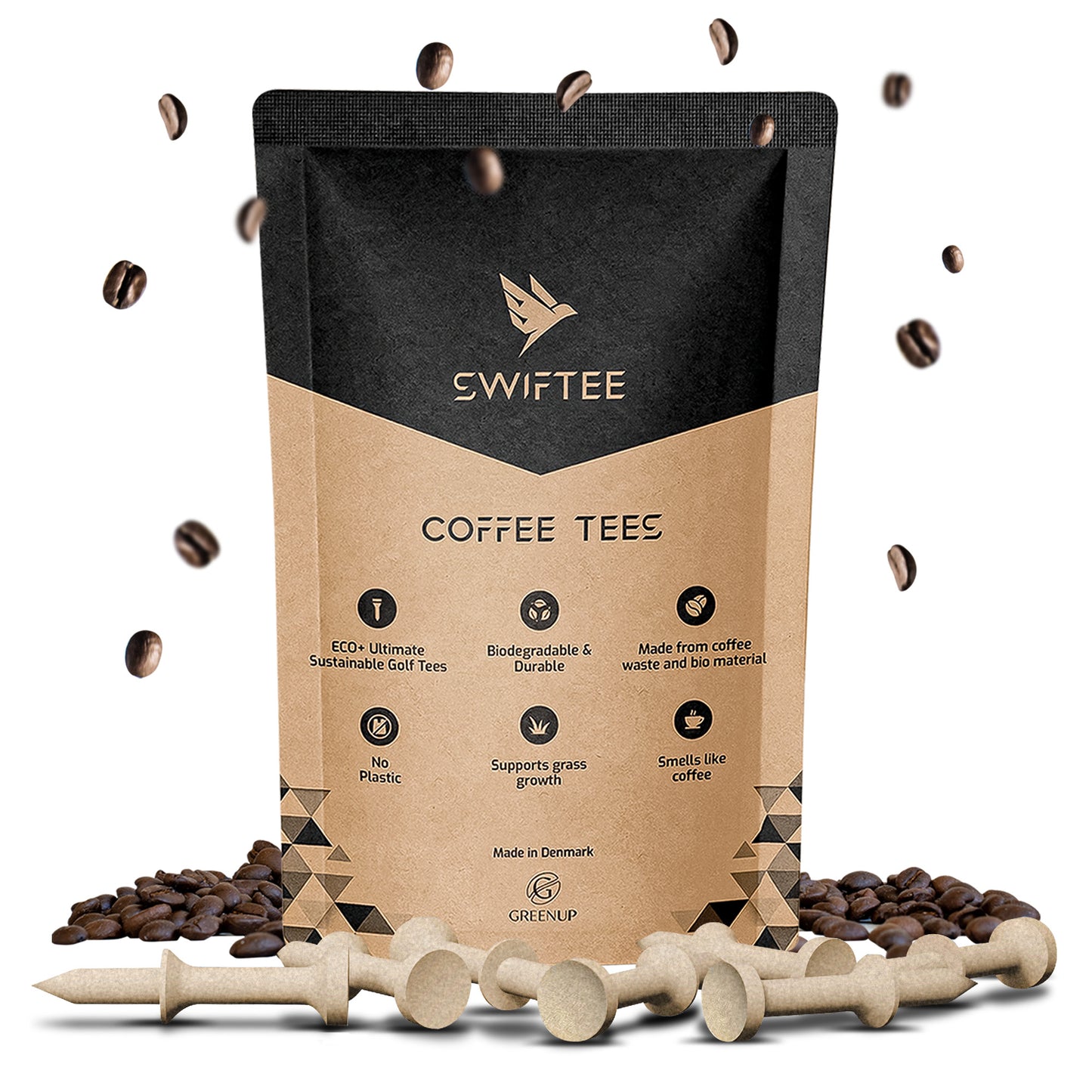 SWIFTEE Biodegradable Golf Tees - Made from Recycled Coffee Grounds - PGA Show Award Winner