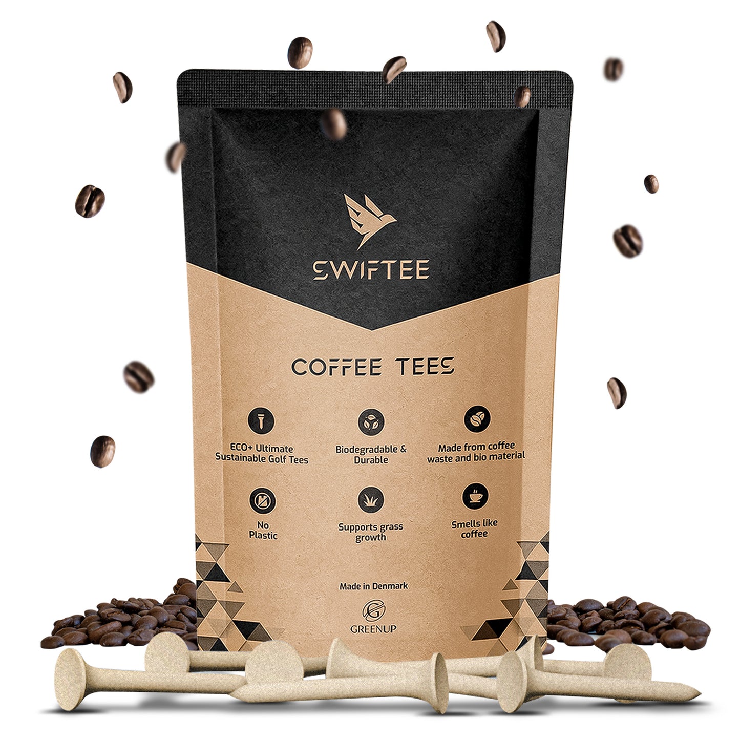 SWIFTEE Biodegradable Golf Tees - Made from Recycled Coffee Grounds - PGA Show Award Winner