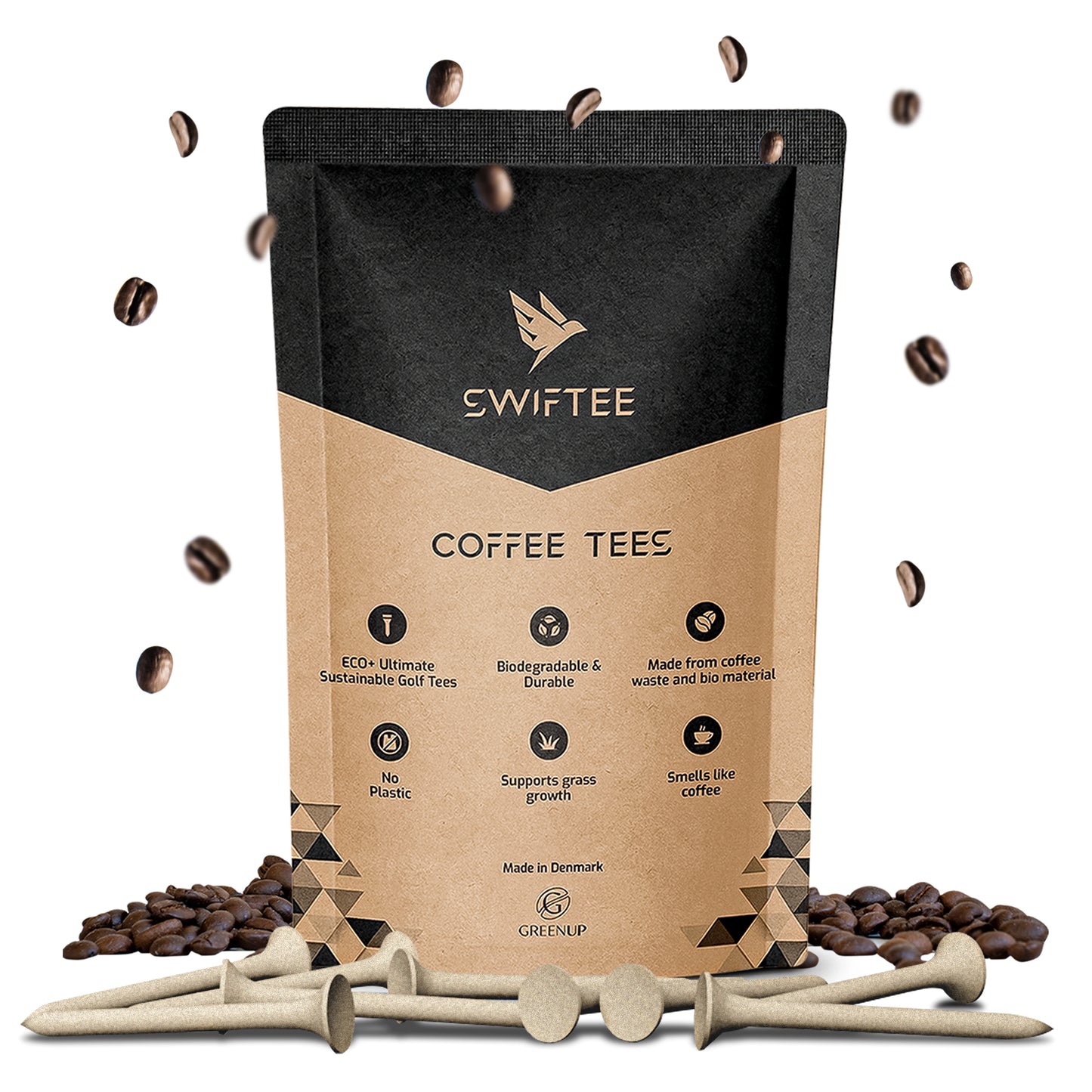 SWIFTEE Biodegradable Golf Tees - Made from Recycled Coffee Grounds - PGA Show Award Winner