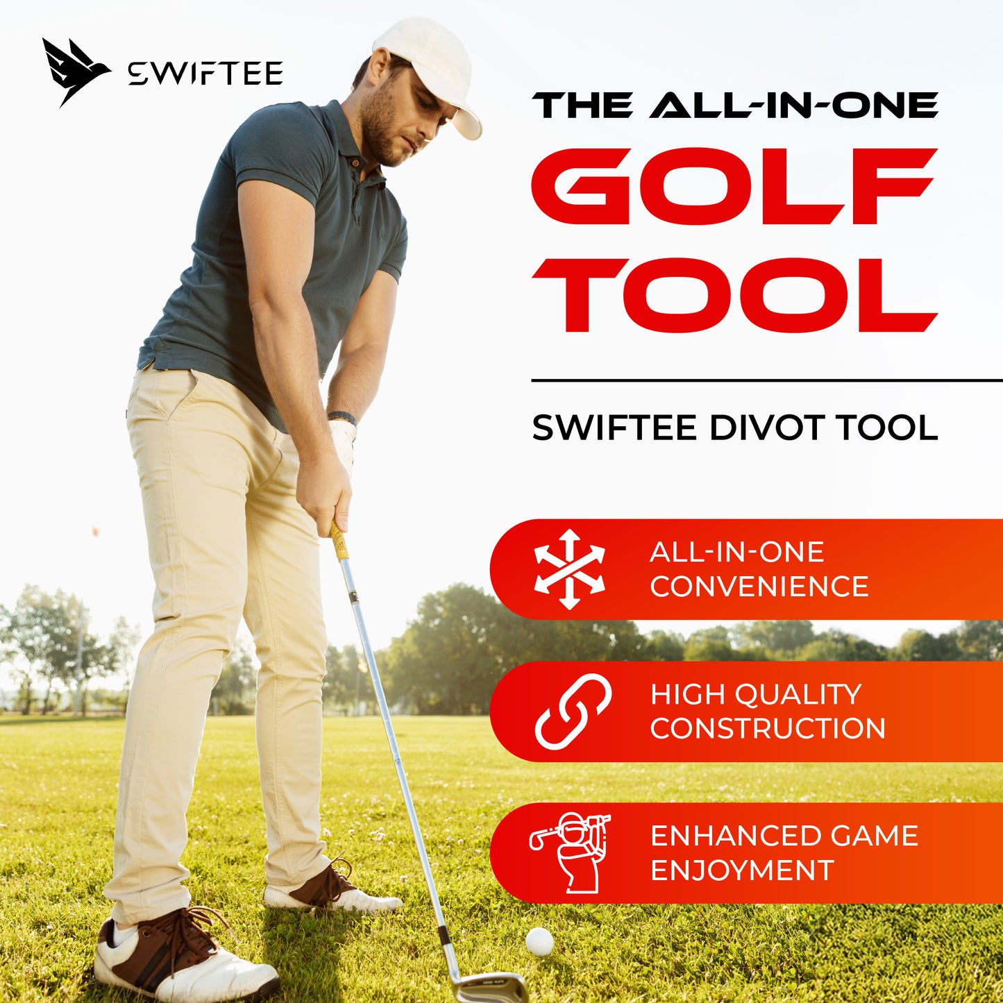 SWIFTEE Golf Divot Pitch Mark Repair Tool 7-in-1 Antique Copper - Club Holder, Brush, Clip Buckle, Groove Cleaner, Bottle Opener, Ball Marker, Divot Tool - Gift Box Included