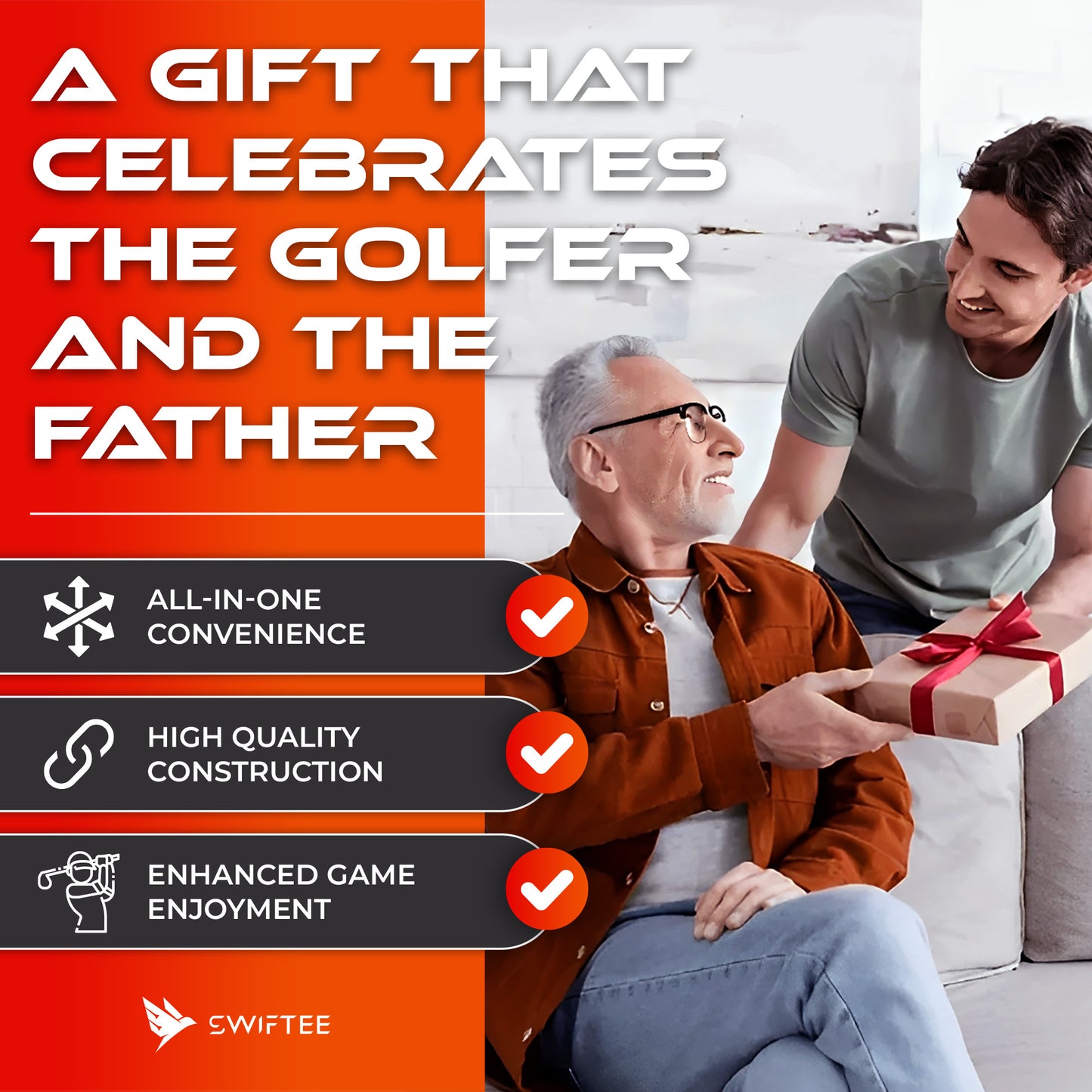 SWIFTEE Premium Golf Gift Set - The Signature 7-in-1 Multi-Tool for Golfers + Complete Accessory Pack (Tees, Ball Marker, Hat Clip, Pouch Towel) - Perfect Golf Gift