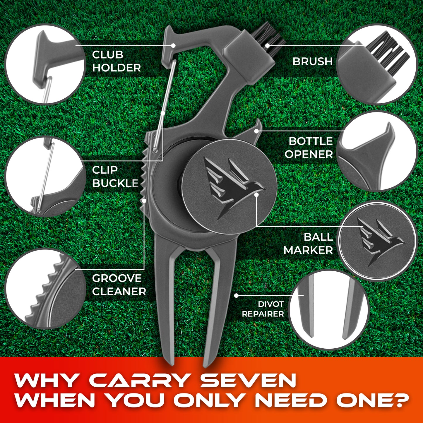 SWIFTEE Premium Golf Gift Set - The Signature 7-in-1 Multi-Tool for Golfers + Complete Accessory Pack (Tees, Ball Marker, Hat Clip, Pouch Towel) - Perfect Golf Gift