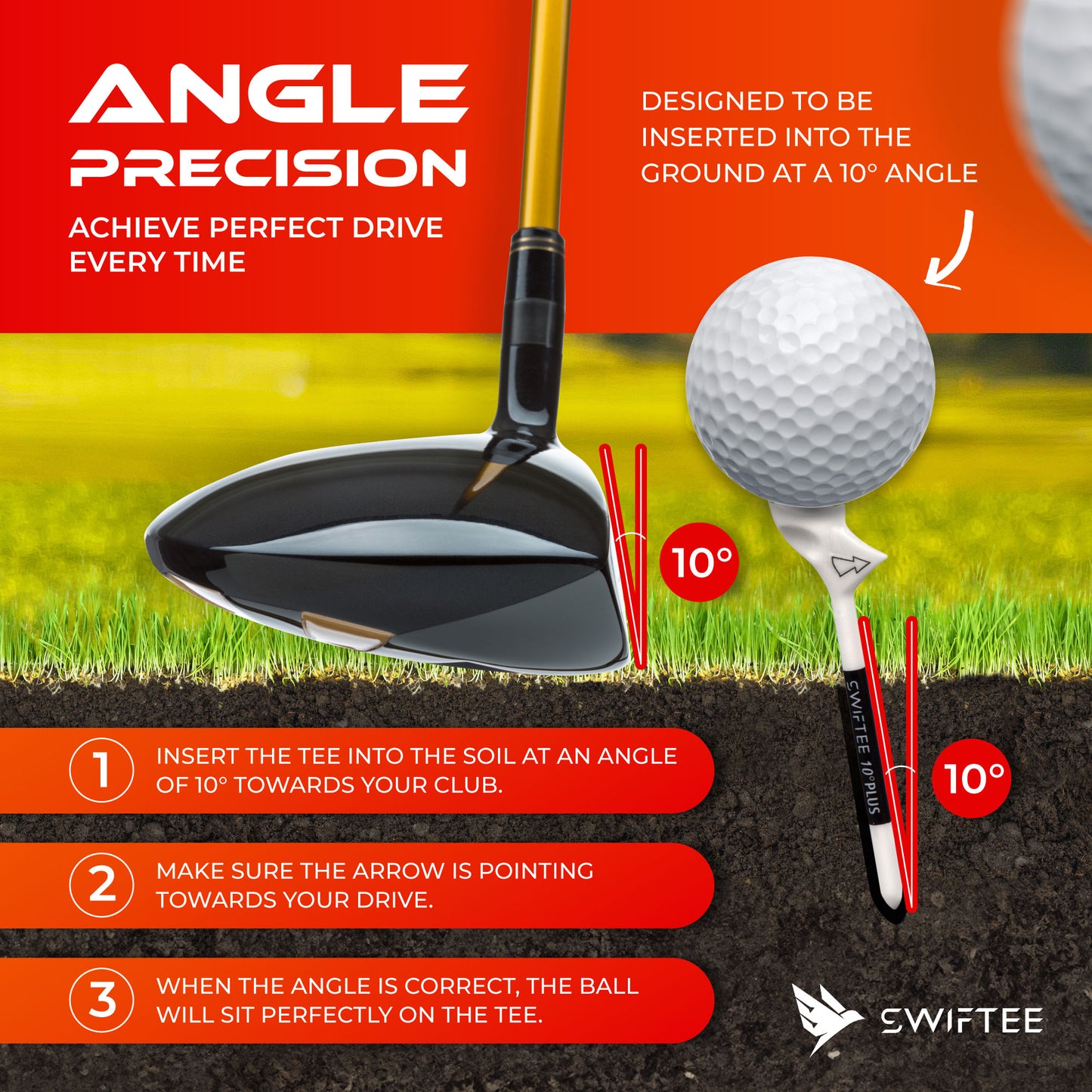 SWIFTEE 10 pack of Green Premium 10 Degree 83mm Golf Tees