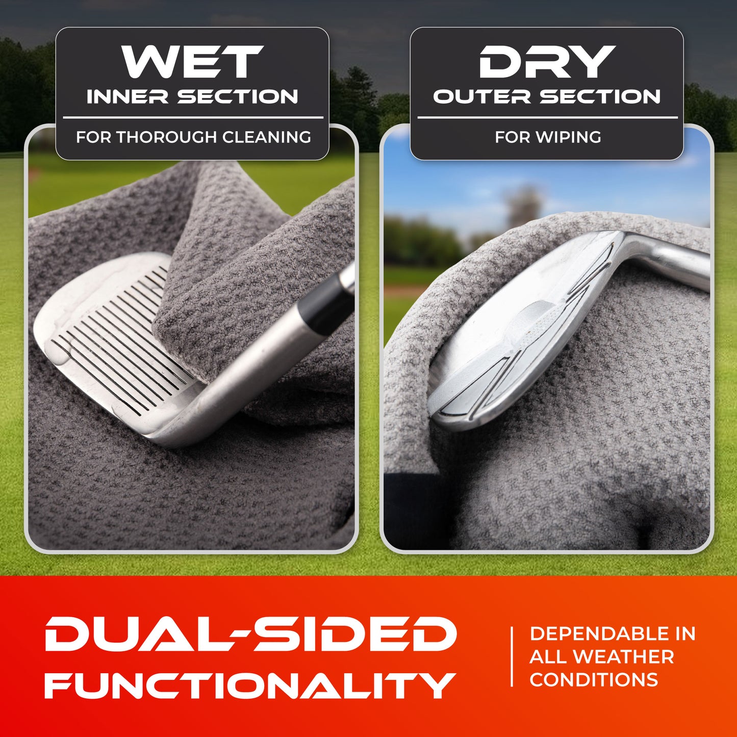 SWIFTEE Ultimate 4-in-1 Premium Golf Towel Black - Includes Brush, Magnet, Wet/Dry Liner, Ball Marker and Caribiner Clip