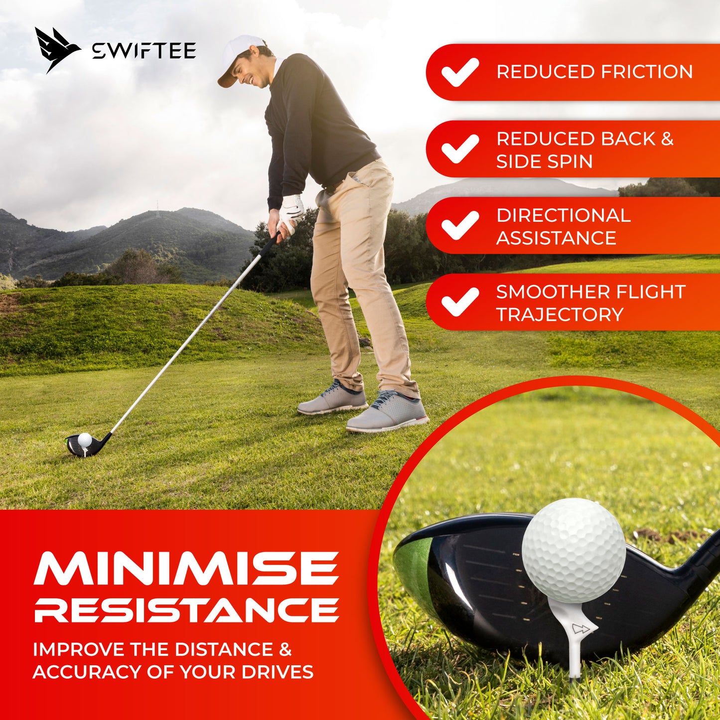 SWIFTEE 10 pack of Green Premium 10 Degree 83mm Golf Tees