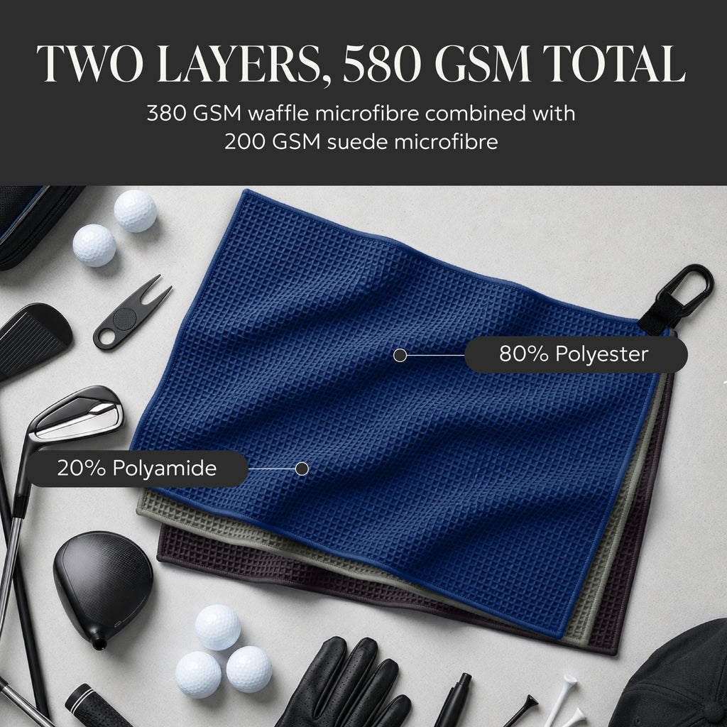 SWIFTEE Golf Towel Bundle – 580 GSM Double-Layer Microfibre Towels with Carabiners