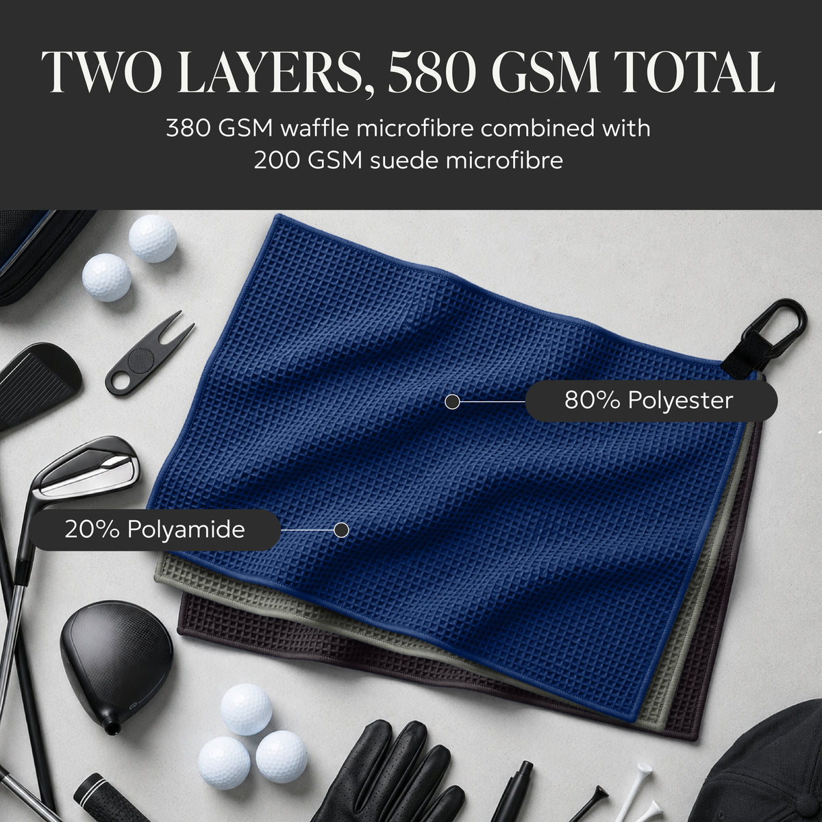 SWIFTEE Golf Towel Bundle – 580 GSM Double-Layer Microfibre Towels with Carabiners