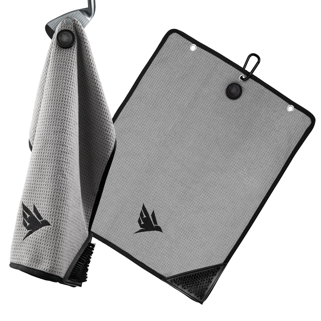 SWIFTEE 4-in-1 Golf Towel with Magnet & Brush – Wet/Dry Cleaning Towel (Grey)