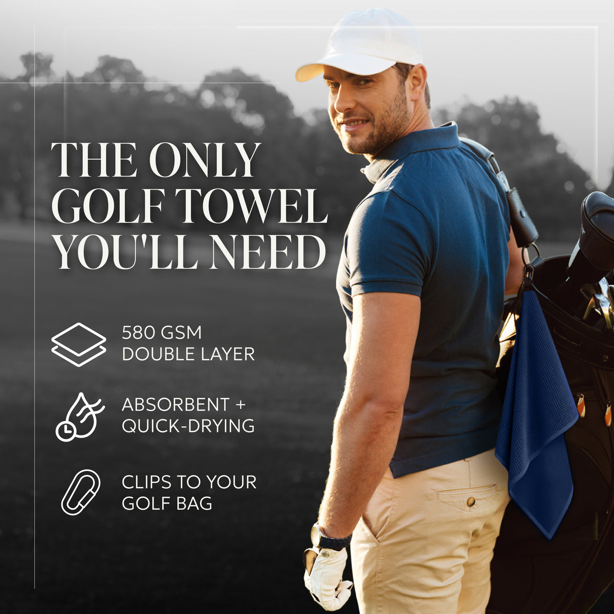 SWIFTEE Golf Towel Bundle – 580 GSM Double-Layer Microfibre Towels with Carabiners
