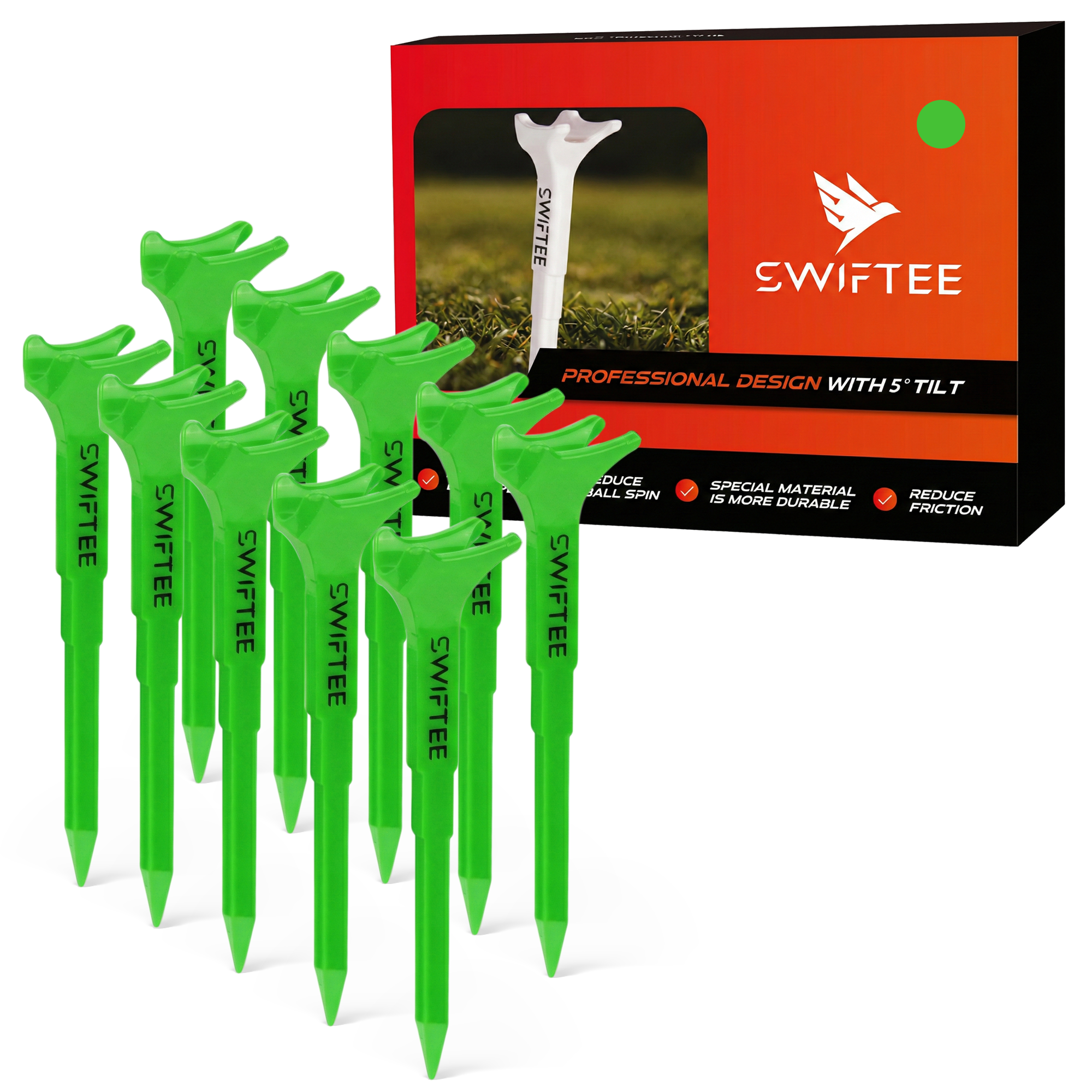 SWIFTEE 5° Degree Premium Golf Tees 80mm – Extra Durable Low-Spin Tees for Longer Distance, Higher Launch & Reduced Slice – 4-Point Support, Precision Angle Design – 10 Pack