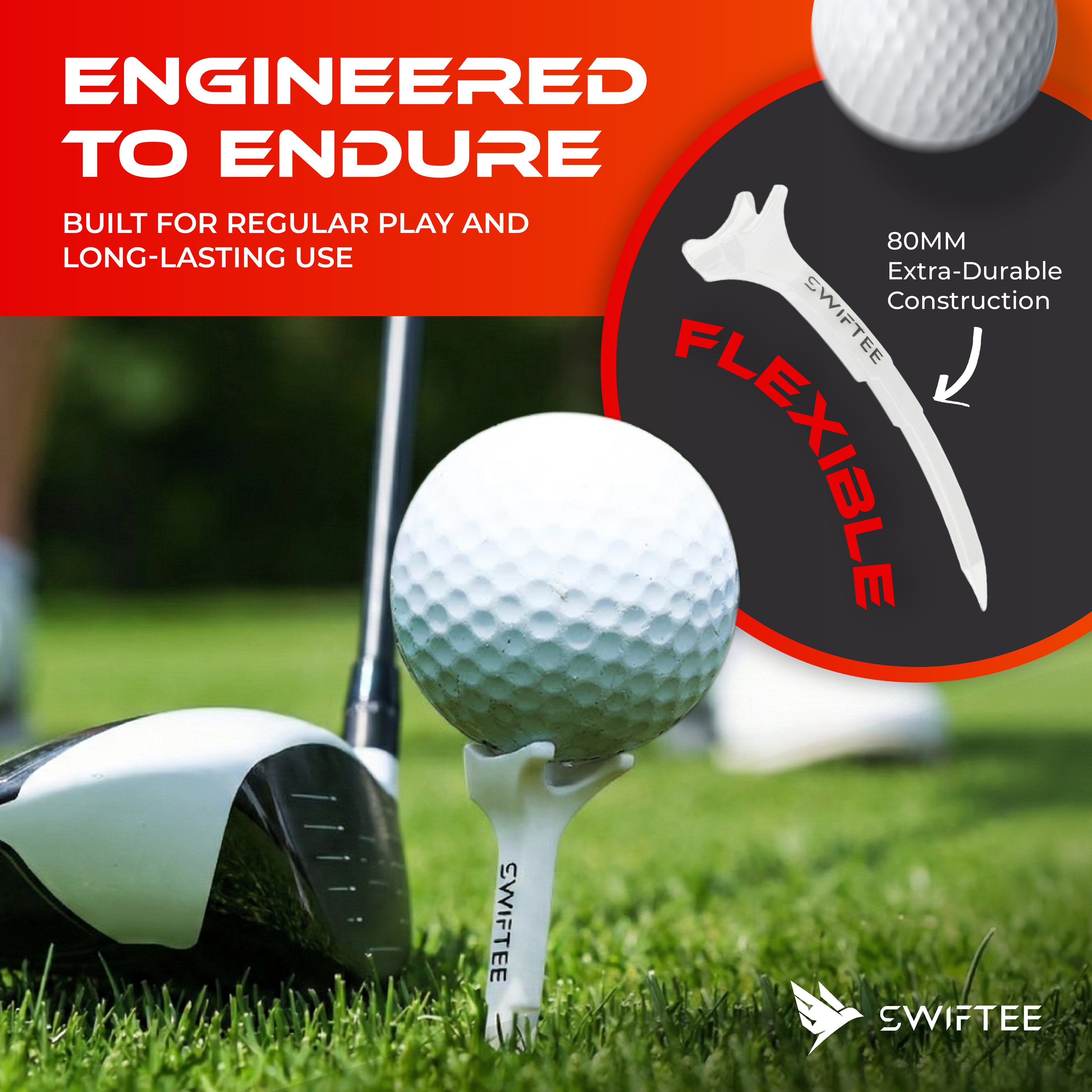 SWIFTEE 5° Degree Premium Golf Tees 80mm – Extra Durable Low-Spin Tees for Longer Distance, Higher Launch & Reduced Slice – 4-Point Support, Precision Angle Design – 10 Pack