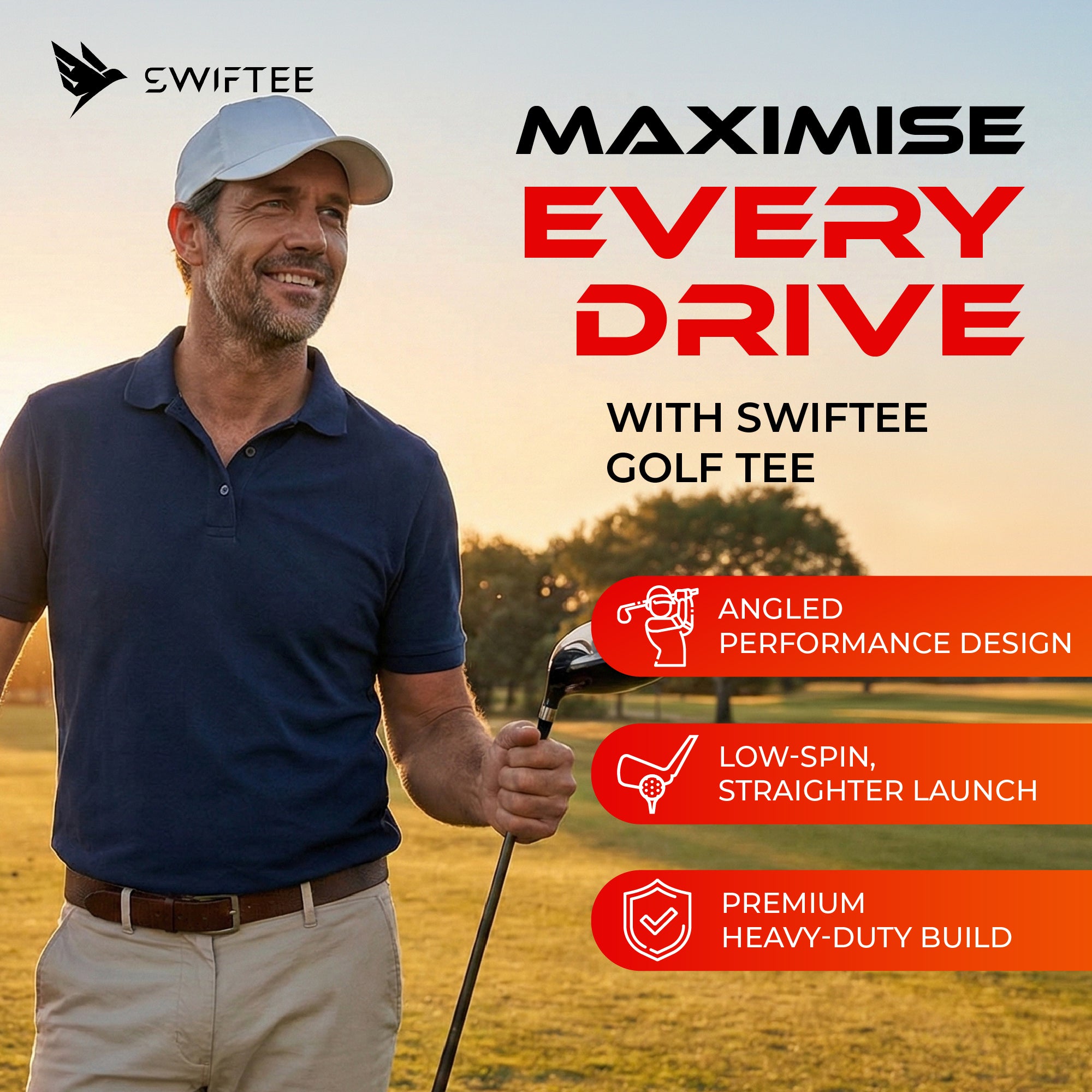 SWIFTEE 5° Golf Tees 80mm – Premium Low Resistance Golf Tees 10 Pack for Increased Distance & Stability