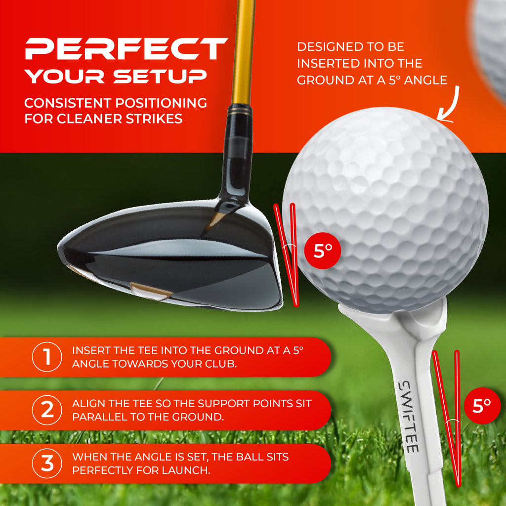 SWIFTEE 5° Golf Tees 80mm – Premium Low Resistance Golf Tees 10 Pack for Increased Distance & Stability