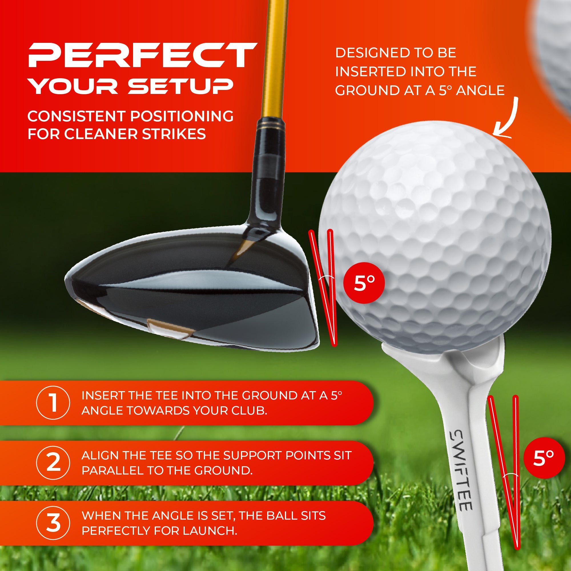 SWIFTEE 5° Golf Tees 80mm – Premium Low Resistance Golf Tees 10 Pack for Increased Distance & Stability