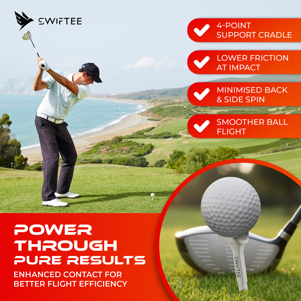 SWIFTEE 5° Golf Tees 80mm – Premium Low Resistance Golf Tees 10 Pack for Increased Distance & Stability