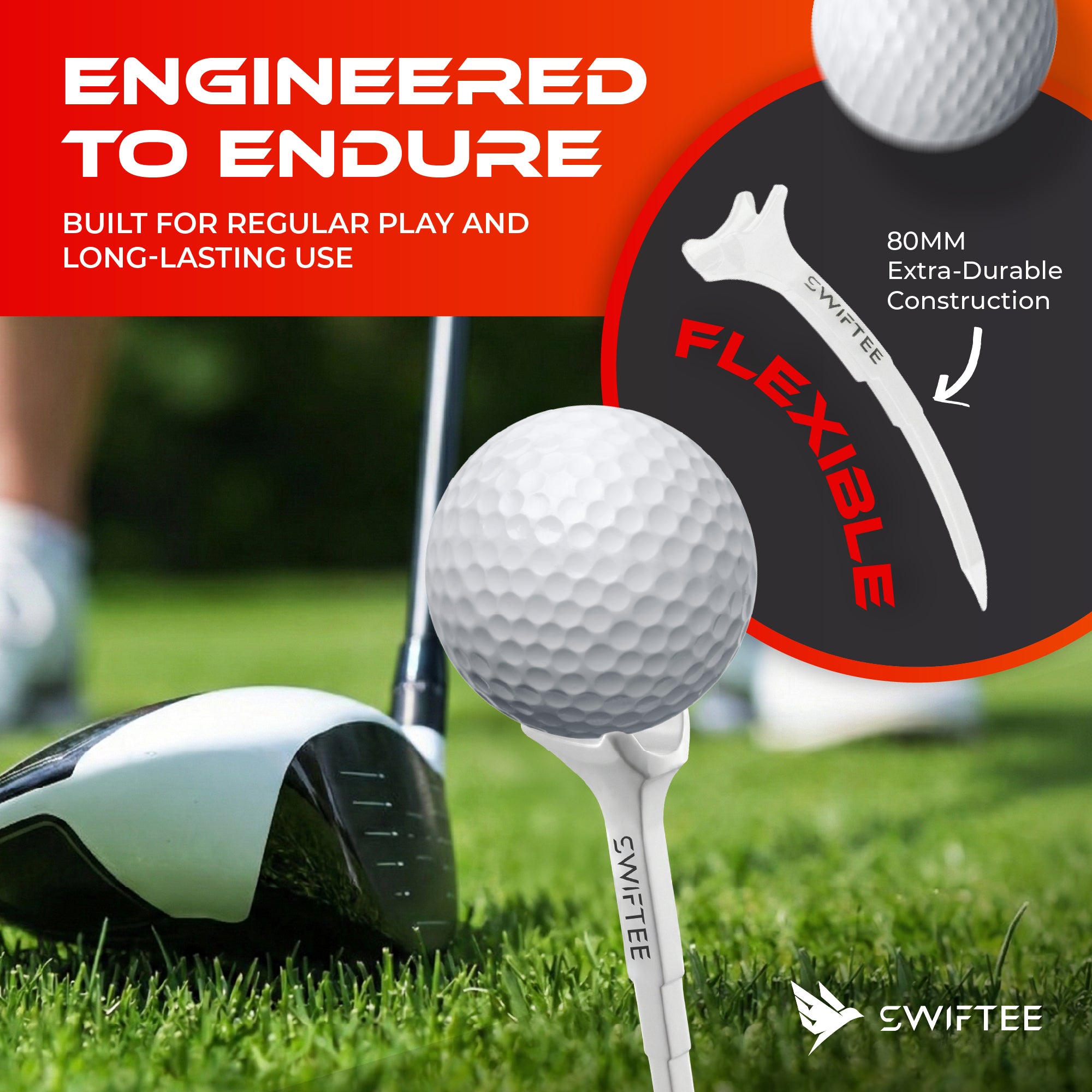 SWIFTEE 5° Golf Tees 80mm – Premium Low Resistance Golf Tees 10 Pack for Increased Distance & Stability