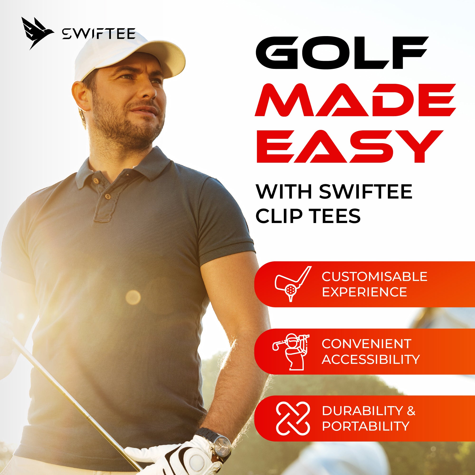 SWIFTEE Clip On Durable Golf Tee Tees With Height Markers - 5 x 70mm 5 x 40mm