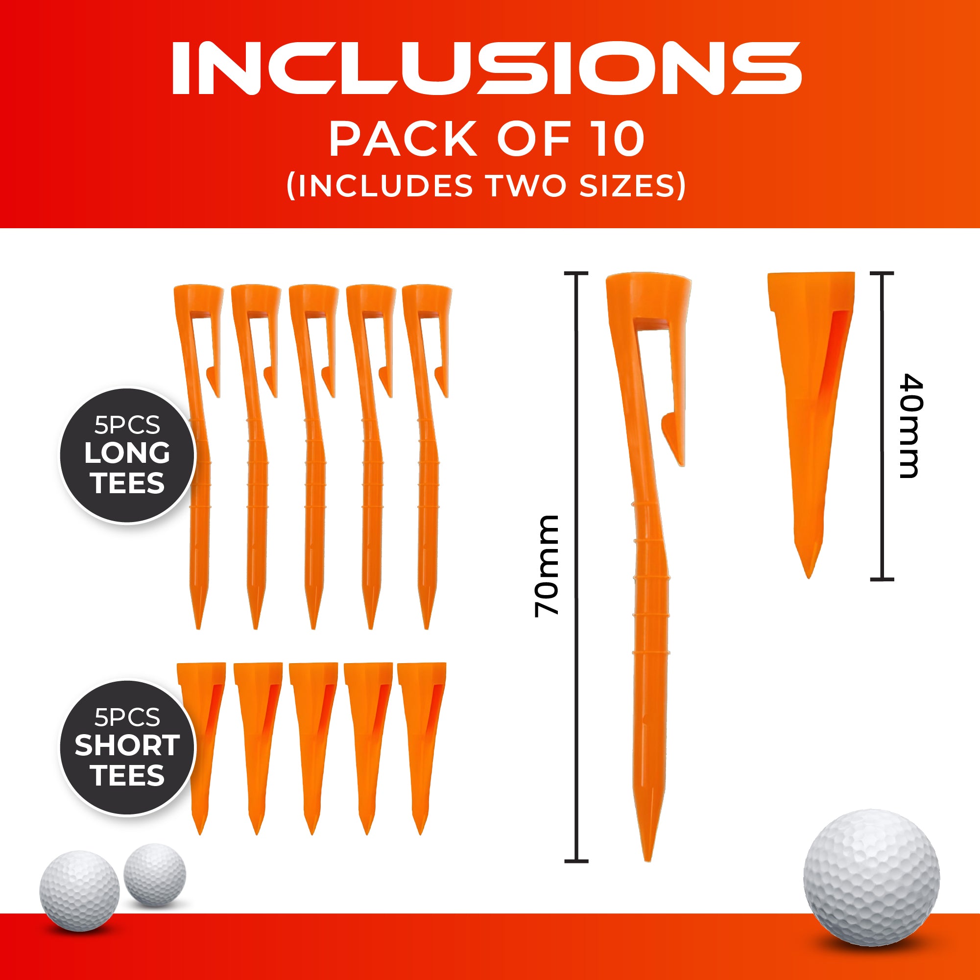 SWIFTEE Clip On Durable Golf Tee Tees With Height Markers - 5 x 70mm 5 x 40mm