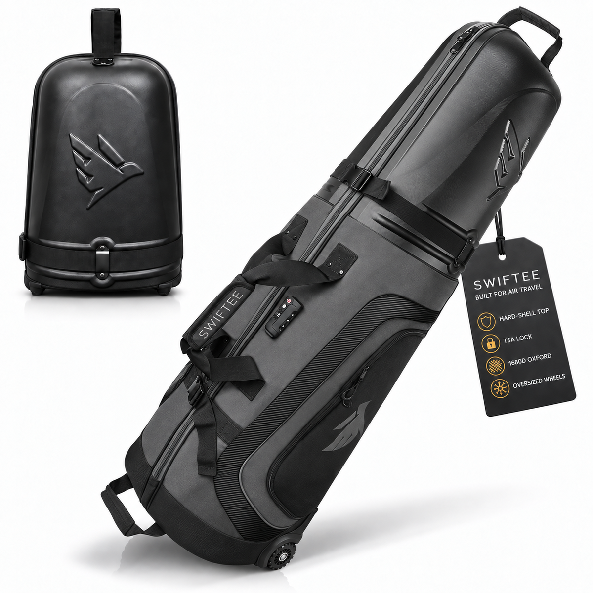 SWIFTEE Premium Golf Travel Bag – Hard Case Top, TSA Lock & Wheels