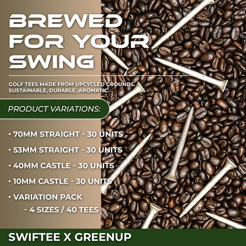 SWIFTEE Biodegradable Golf Tees – Recycled Coffee Grounds Eco Golf Tees - PGA Show Award Winner