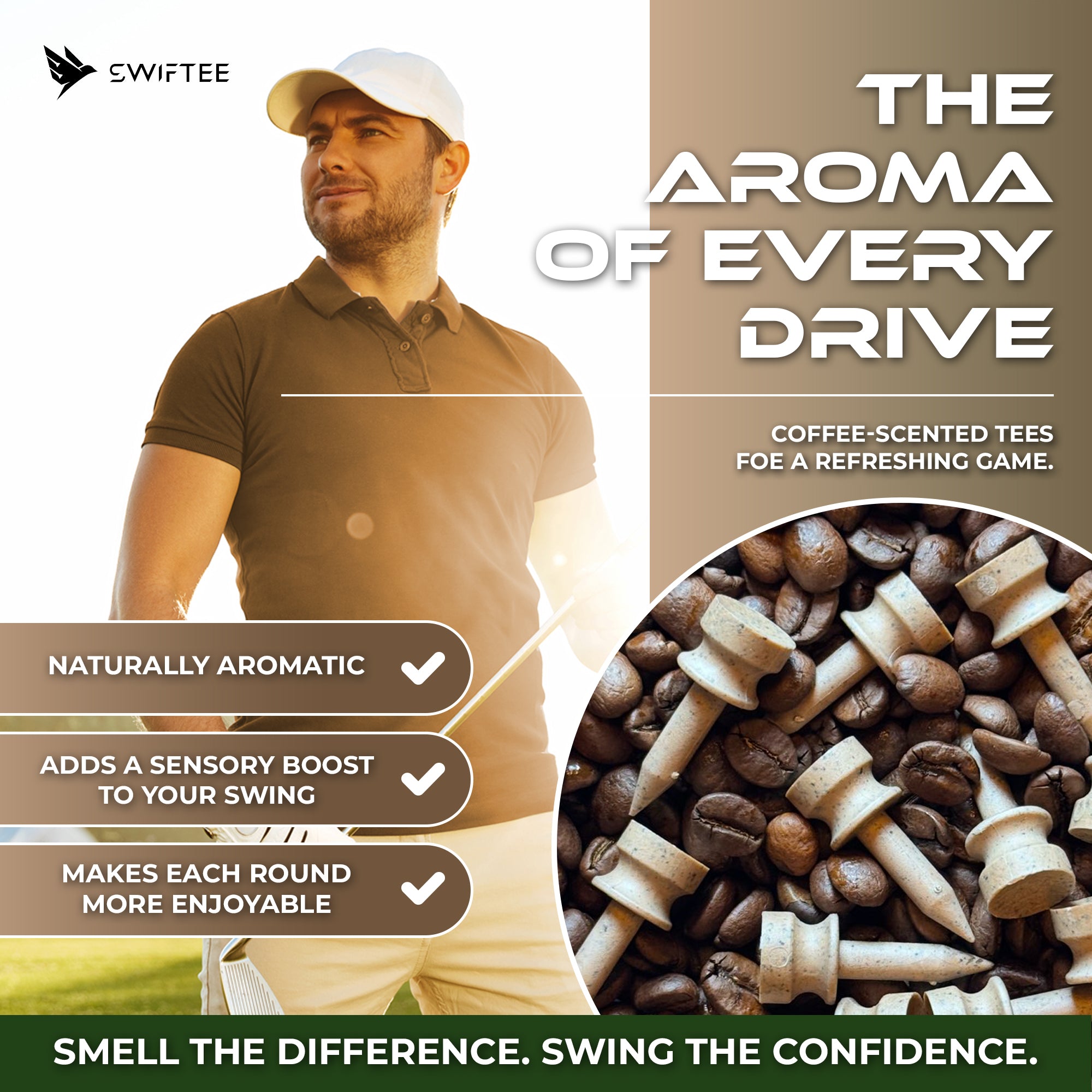 SWIFTEE Biodegradable Golf Tees – Recycled Coffee Grounds Eco Golf Tees - PGA Show Award Winner