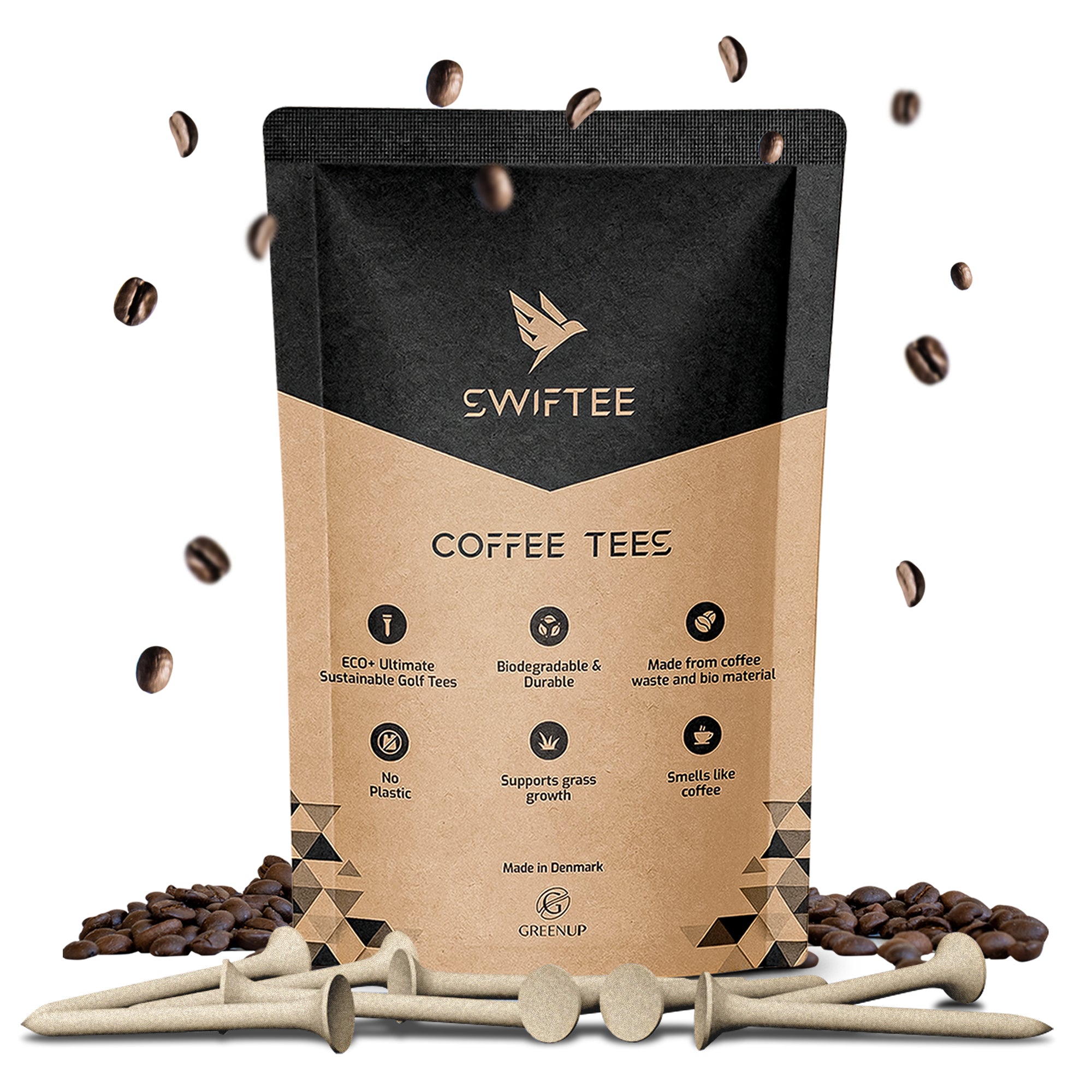 SWIFTEE Biodegradable Golf Tees - Made from Recycled Coffee Grounds - PGA Show Award Winner