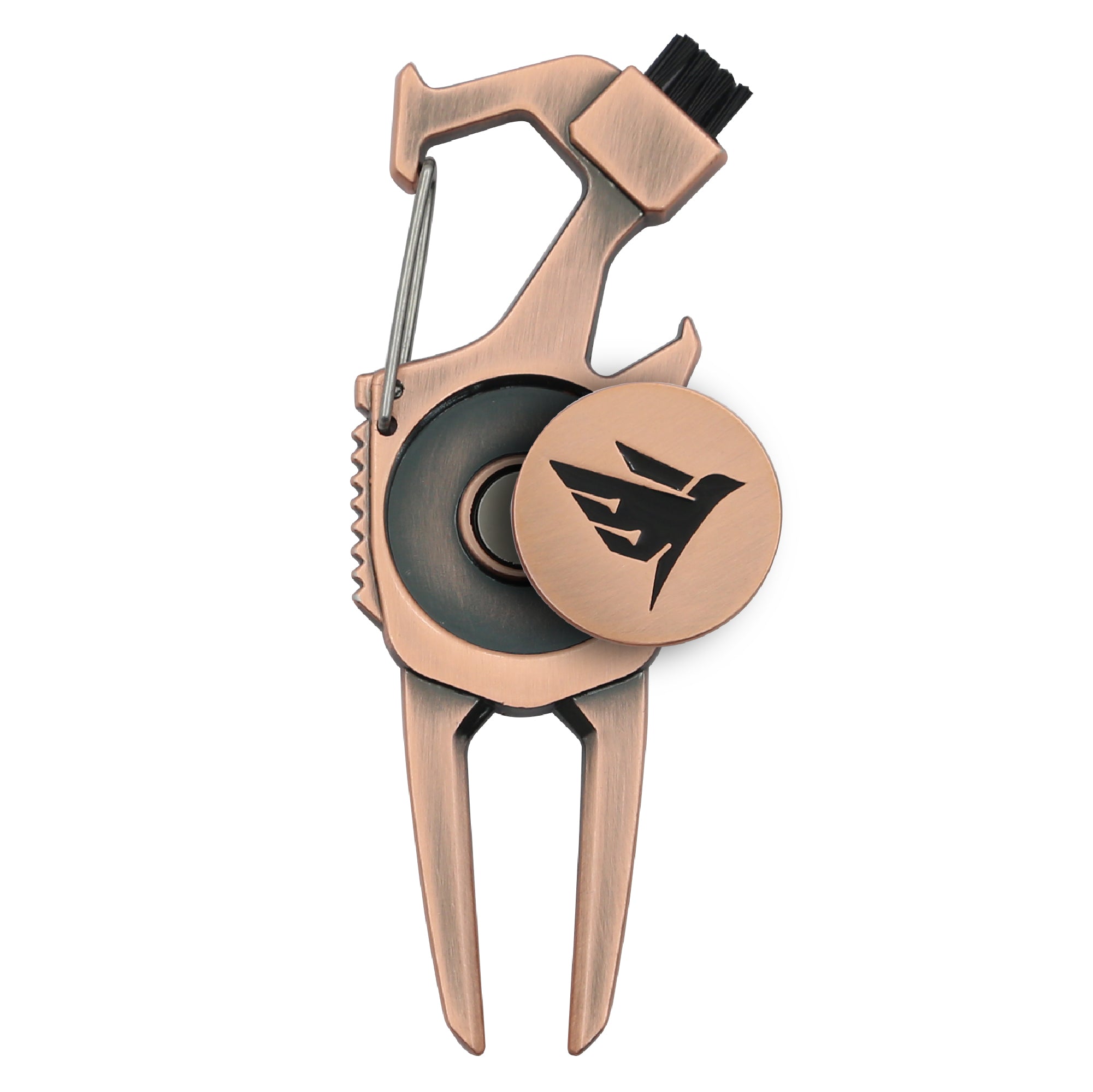 SWIFTEE Golf Divot Pitch Mark Repair Tool 7-in-1 Antique Copper - Club Holder, Brush, Clip Buckle, Groove Cleaner, Bottle Opener, Ball Marker, Divot Tool - Gift Box Included