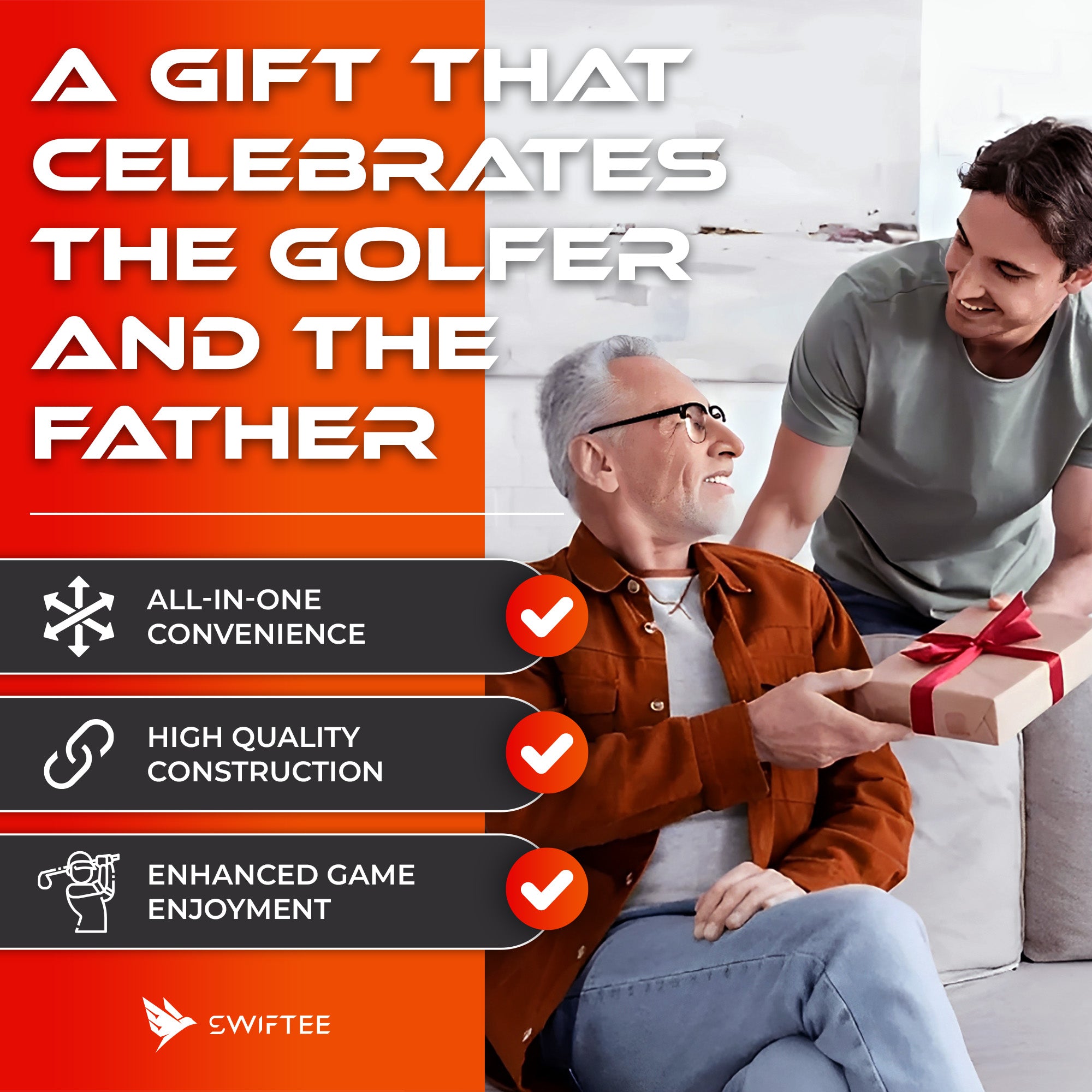 SWIFTEE Premium Golf Gift Set - The Signature 7-in-1 Multi-Tool for Golfers + Complete Accessory Pack (Tees, Ball Marker, Hat Clip, Pouch Towel) - Perfect Golf Gift