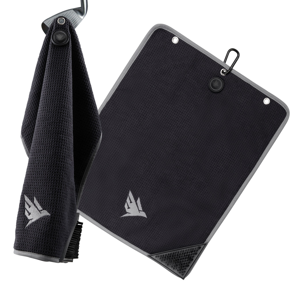 SWIFTEE Ultimate 4-in-1 Premium Golf Towel – Magnetic Clip, Brush & Ball Marker (Black)