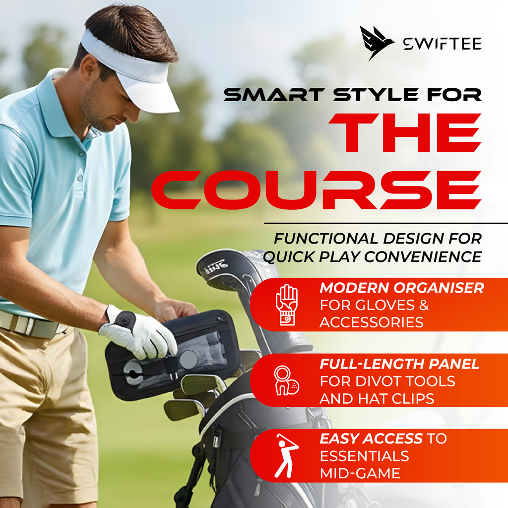 SWIFTEE Golf Glove Holder Case – Ventilated Storage with Carabiner for Phone, Tees & Divot Tools