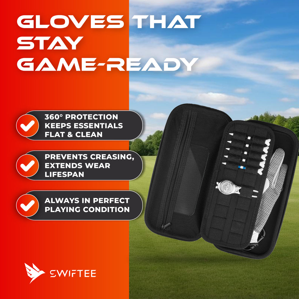 SWIFTEE Golf Glove Holder Case – Ventilated Storage with Carabiner for Phone, Tees & Divot Tools