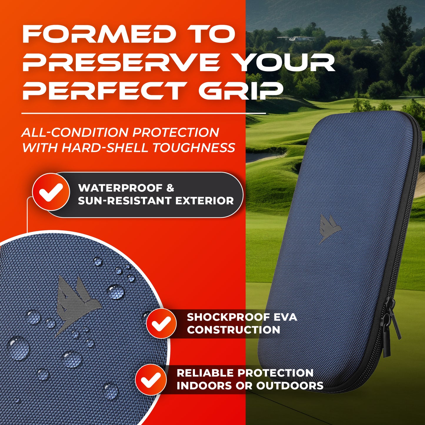 SWIFTEE Golf Glove Case Holder with Heavy-Duty Carabiner, Full-Length Divider, Airflow Ventilation Holes, Storage for Phone, Tees & Divot Tools