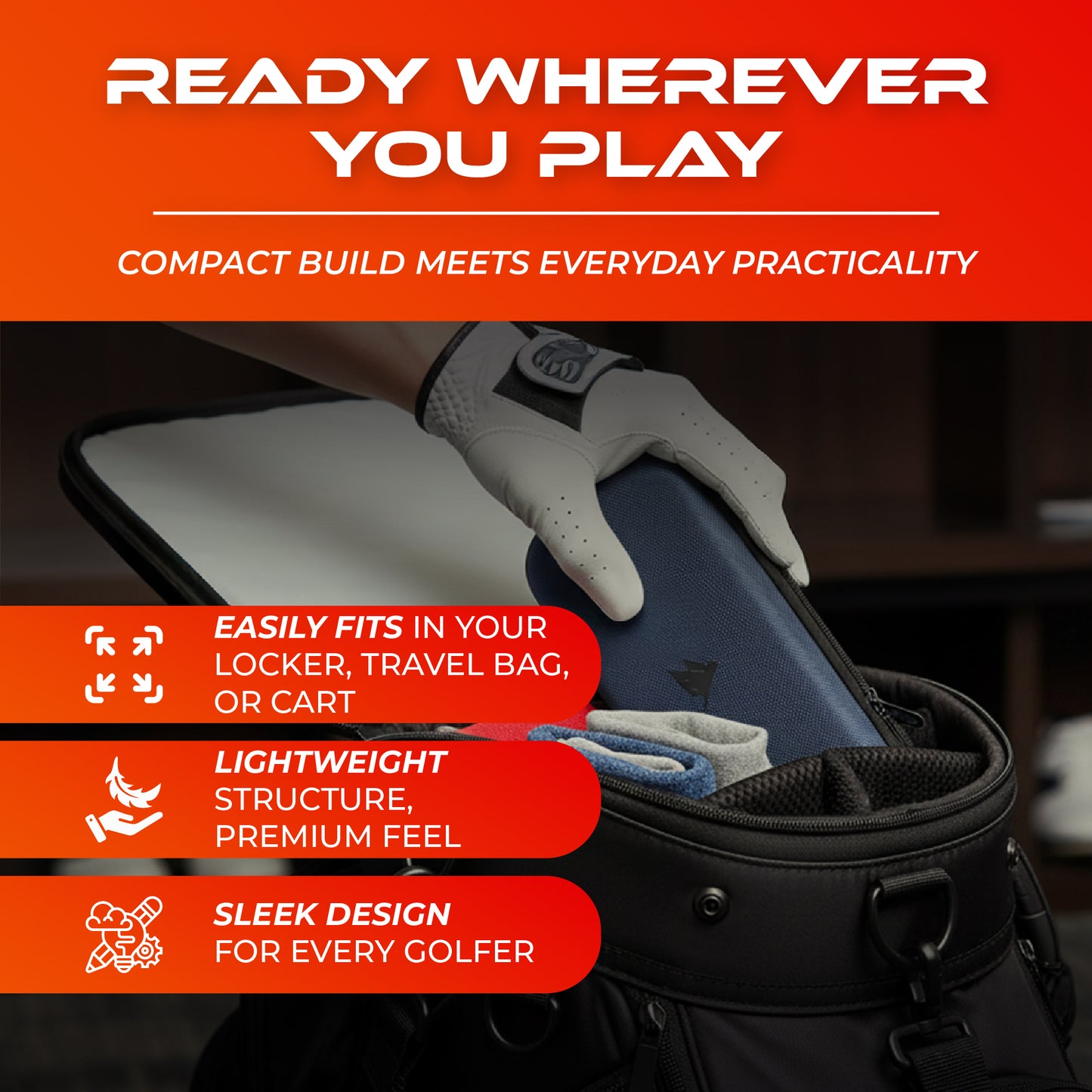 SWIFTEE Golf Glove Case Holder with Heavy-Duty Carabiner, Full-Length Divider, Airflow Ventilation Holes, Storage for Phone, Tees & Divot Tools