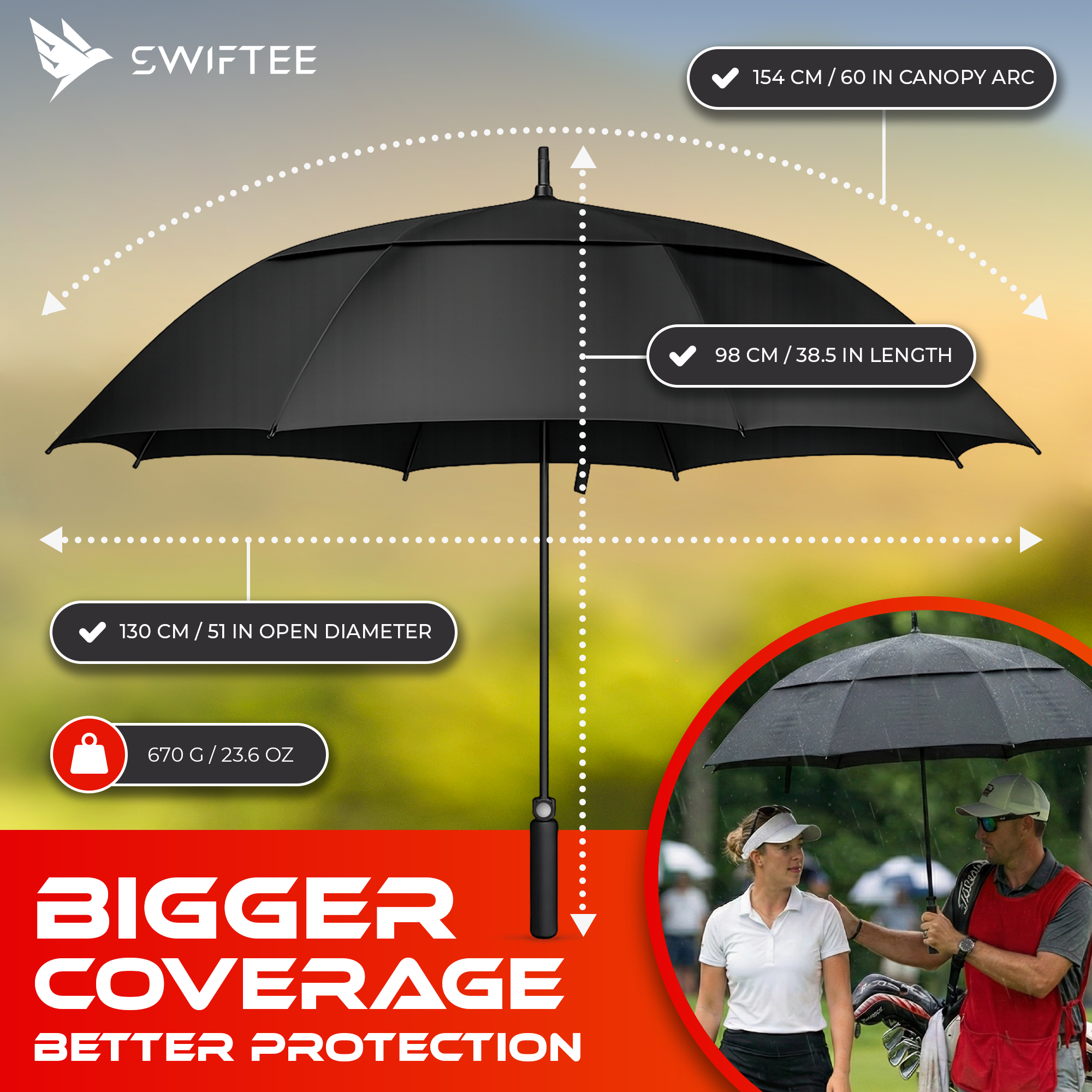 SWIFTEE 60 Inch Golf Umbrella – Windproof Automatic Large Waterproof Umbrella