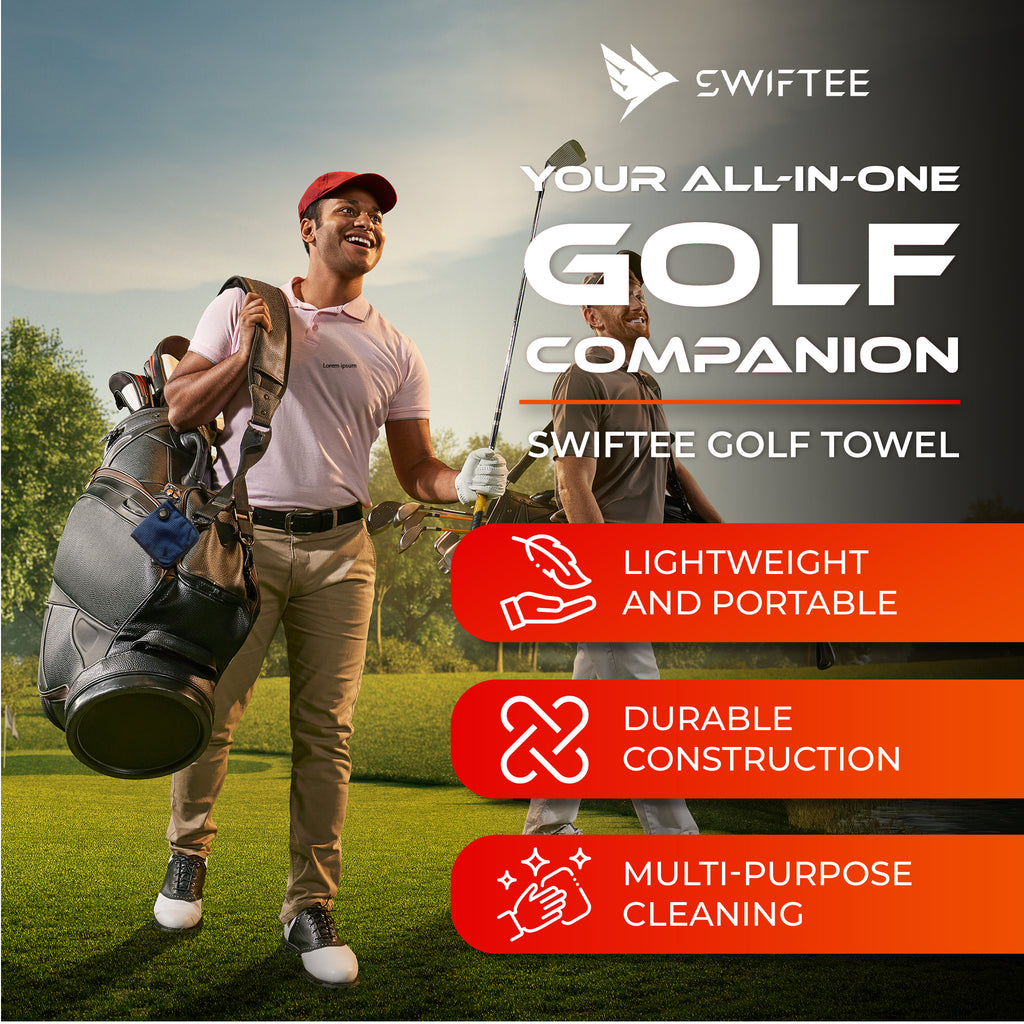SWIFTEE Golf Pouch Towel – Wet & Dry Liner with Magnet, Ball Marker & Carabiner