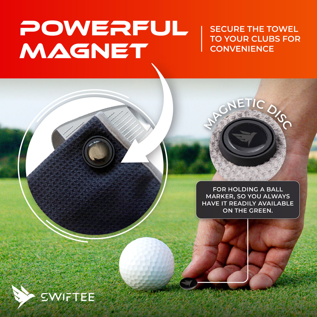 SWIFTEE Golf Pouch Towel – Wet & Dry Liner with Magnet, Ball Marker & Carabiner