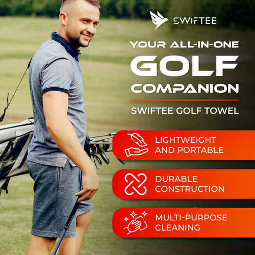 SWIFTEE 4-in-1 Golf Towel with Magnet & Brush – Wet/Dry Cleaning Towel (Grey)