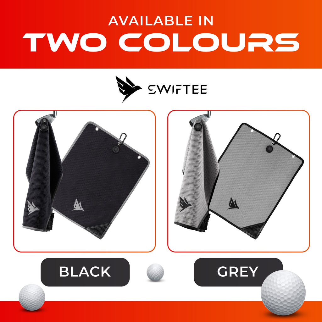 SWIFTEE Ultimate 4-in-1 Premium Golf Towel – Magnetic Clip, Brush & Ball Marker (Black)