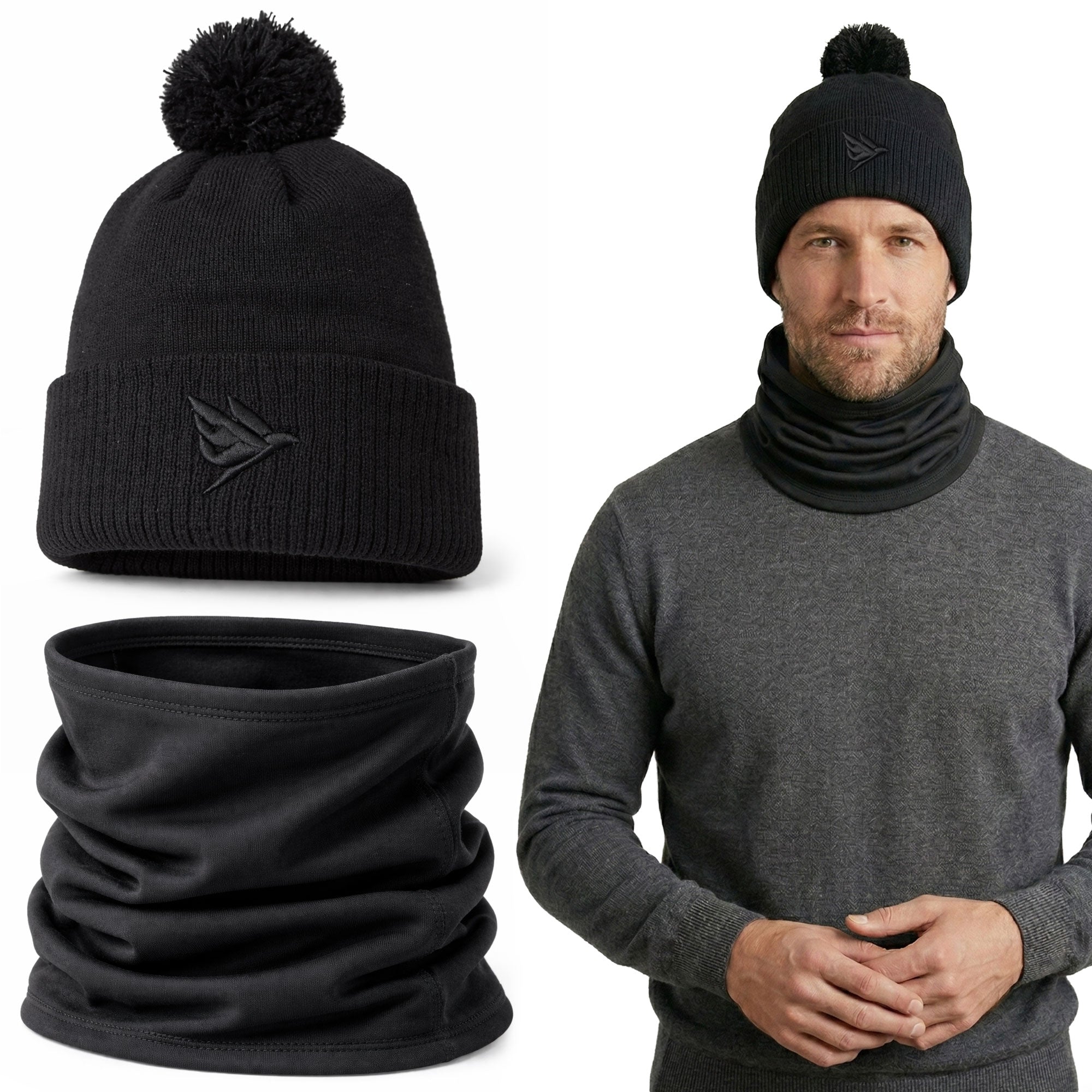 SWIFTEE Golf Pom Pom Beanie Hat & Snood Set – Winter Golf Beanie & Neck Warmer