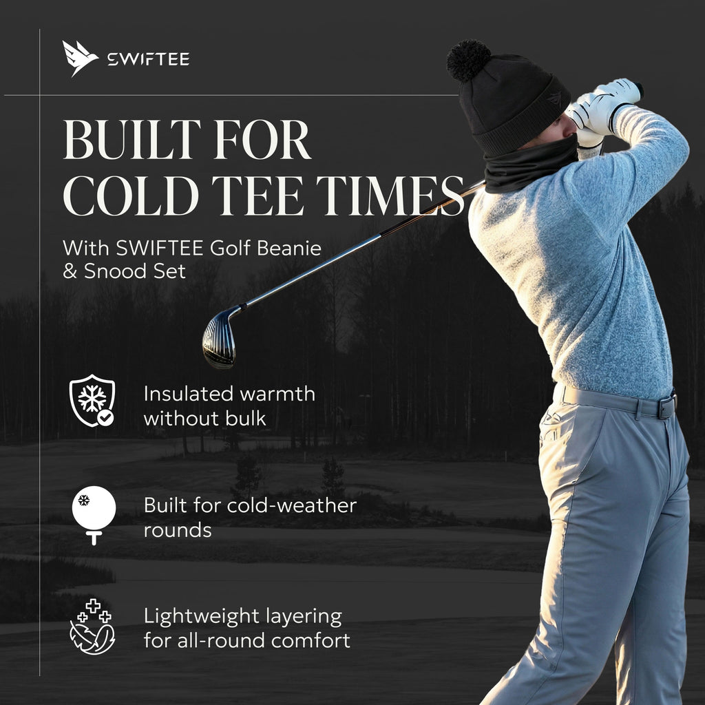 SWIFTEE Golf Pom Pom Beanie Hat & Snood Set – Winter Golf Beanie & Neck Warmer
