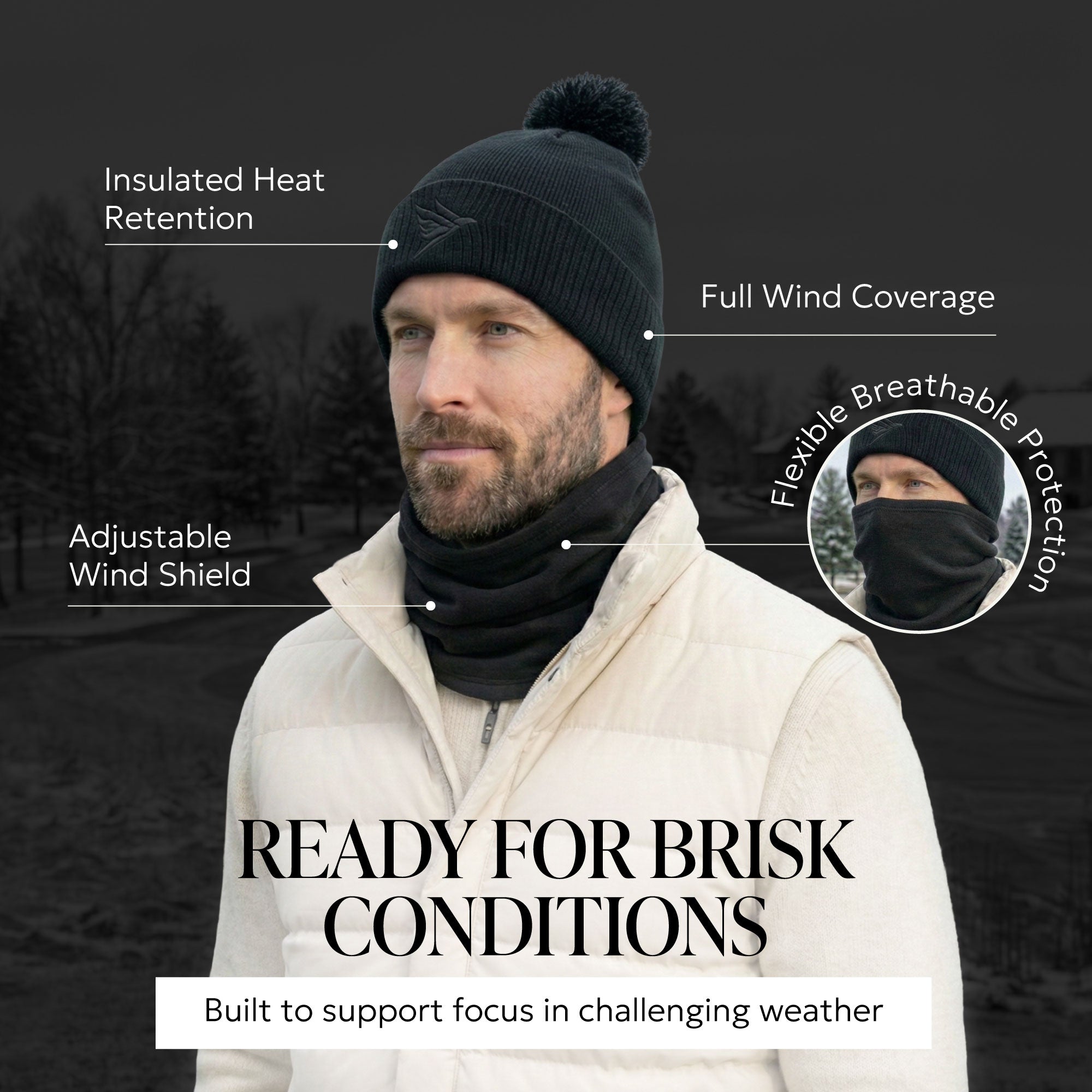 SWIFTEE Golf Pom Pom Beanie Hat & Snood Set – Winter Golf Beanie & Neck Warmer