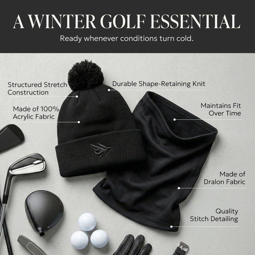 SWIFTEE Golf Pom Pom Beanie Hat & Snood Set – Winter Golf Beanie & Neck Warmer