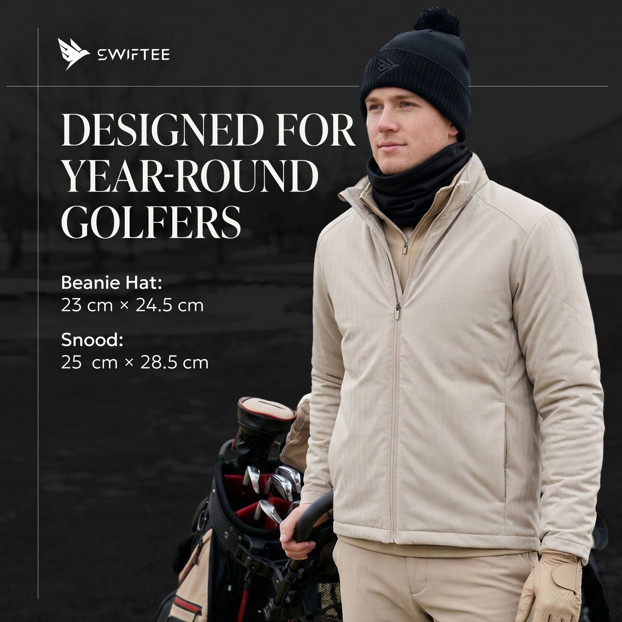 SWIFTEE Golf Pom Pom Beanie Hat & Snood Set – Winter Golf Beanie & Neck Warmer