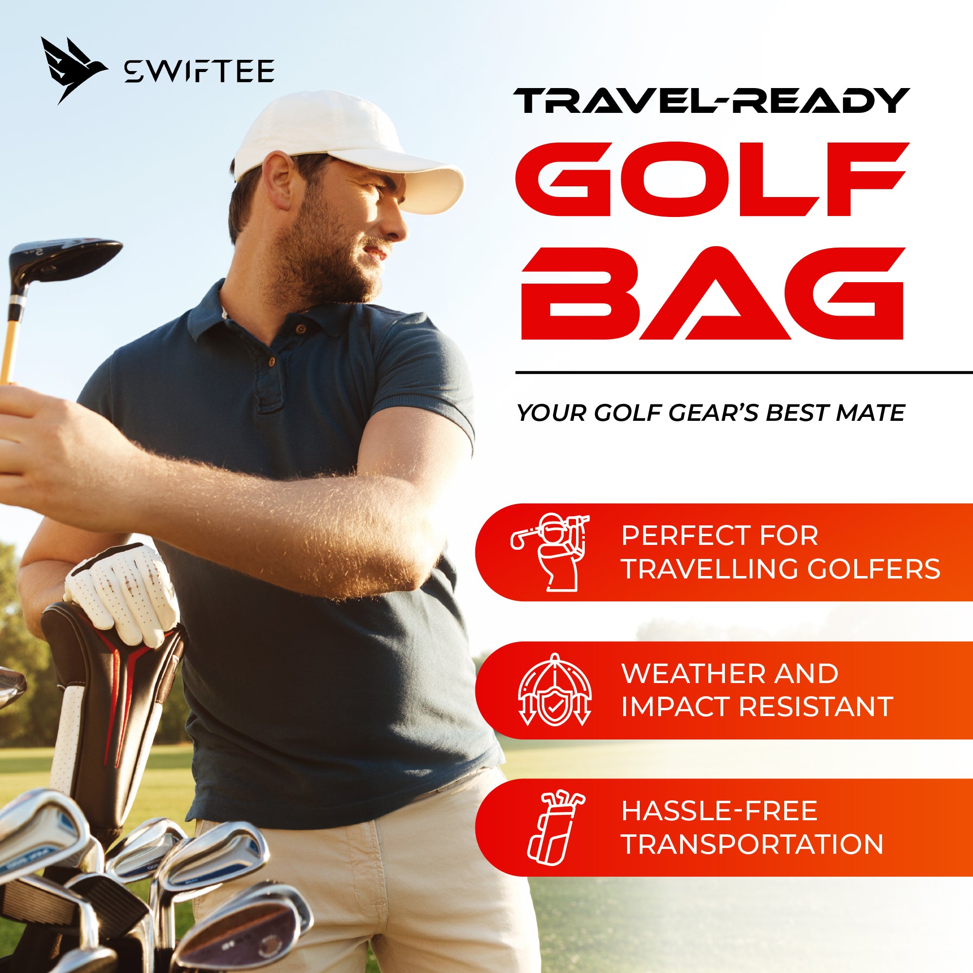 SWIFTEE Golf Club Equipment Padded Travel Flight Bag Case - 900D Heavy Duty Oxford Fabric, Waterproof and Wear-Resistant - Extra Large Pockets for Golf Accessories and Golf Shoes