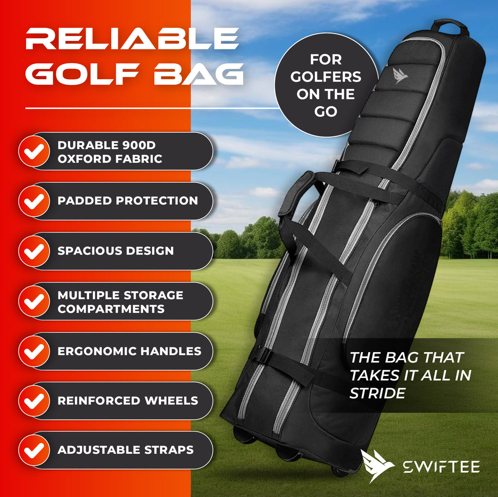 SWIFTEE Padded Golf Travel Bag – 900D Waterproof Flight Case with Large Accessory & Shoe Pockets