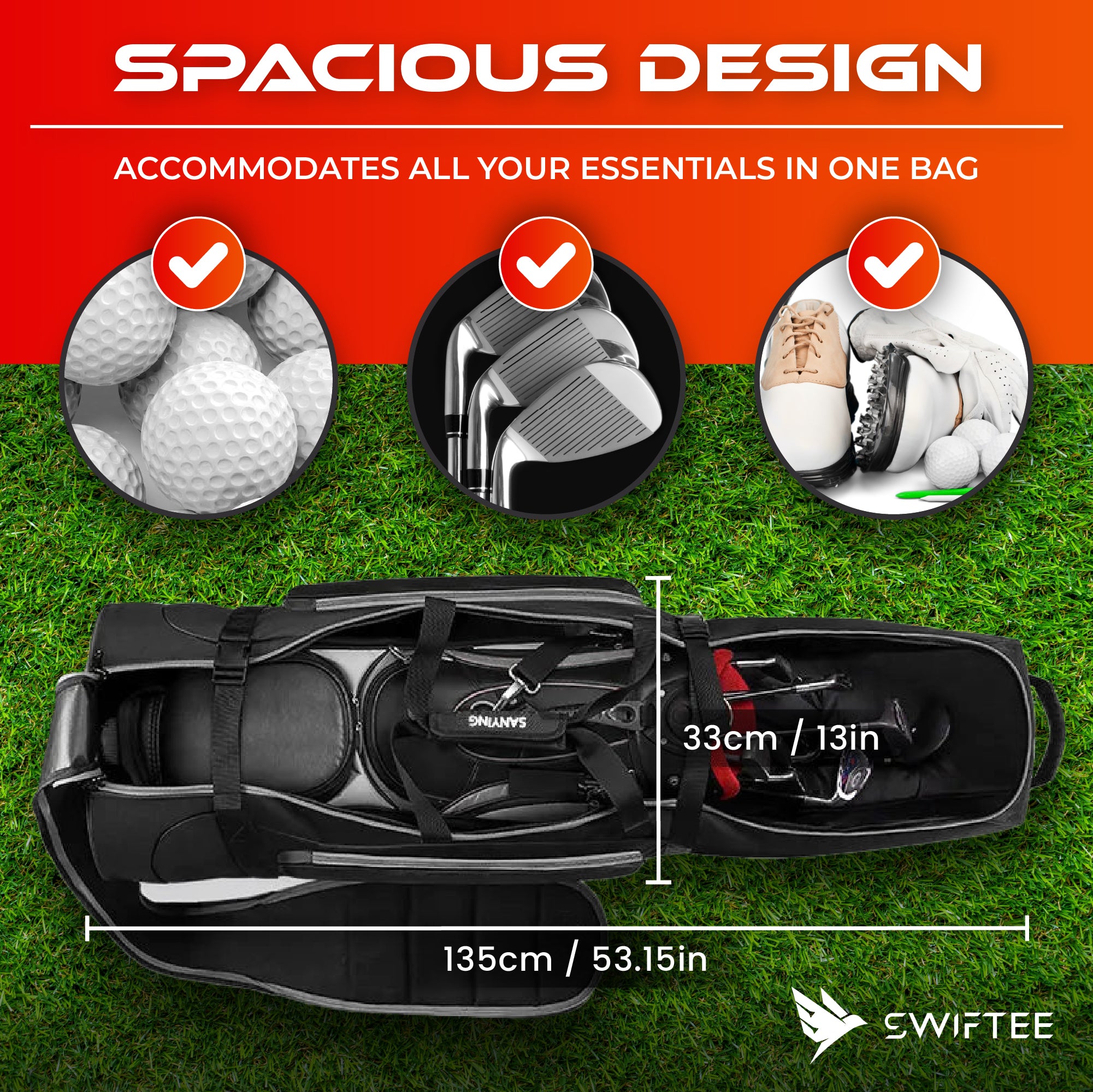 SWIFTEE Golf Club Equipment Padded Travel Flight Bag Case - 900D Heavy Duty Oxford Fabric, Waterproof and Wear-Resistant - Extra Large Pockets for Golf Accessories and Golf Shoes