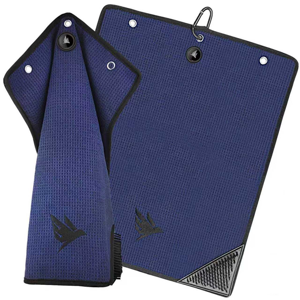 SWIFTEE Ultimate 4-in-1 Premium Golf Towel – Magnetic Clip, Brush & Ball Marker (Navy)