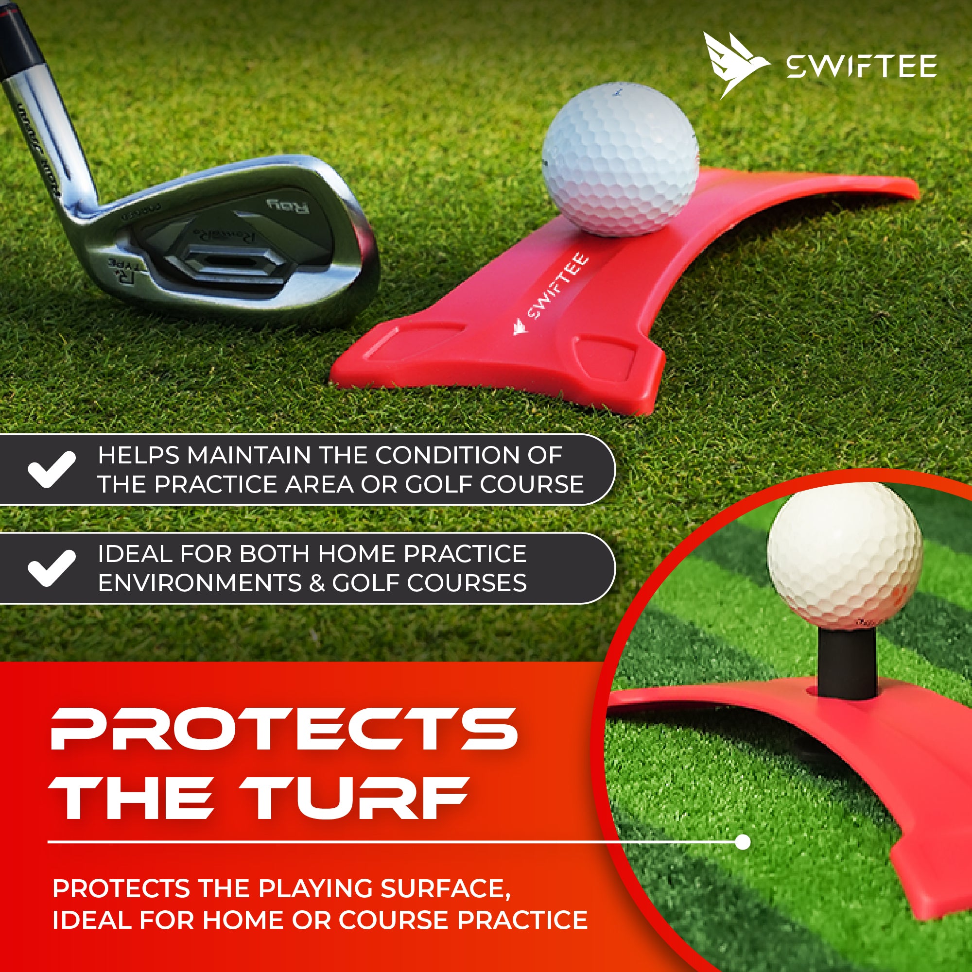 SWIFTEE X-TEE Rocket Launch Winter Golf Mat – Practice Pad with 2 Rubber Tees
